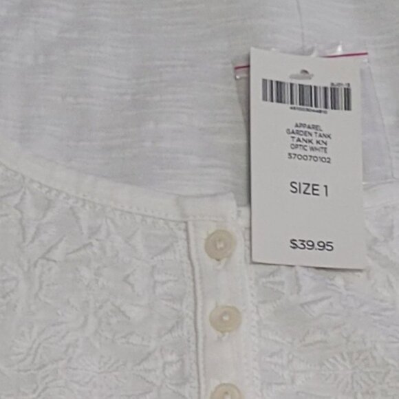 Chico's Off White Cotton Tank w/Embroidery & Button Detail Medium NWT - Picture 5 of 8
